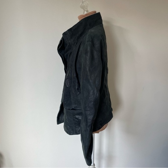 Gimo's GMS-75 Distressed Black High Cowl Neck Hidden Placket Leather Jacket 3XL - Picture 4 of 12